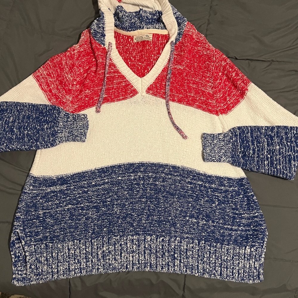 Heritage Red, White & Blue V-Neck Hooded Sweater